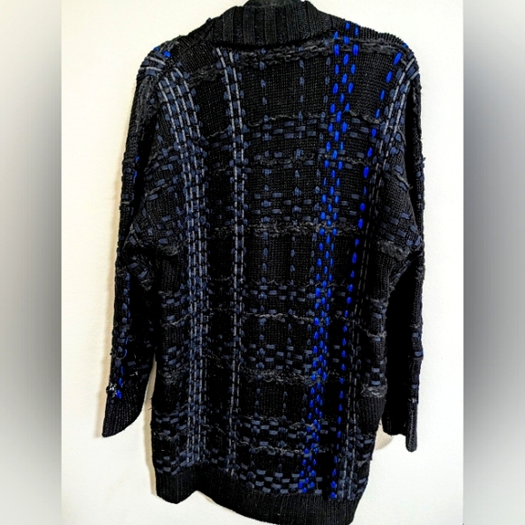 Rag & Bone Dawson Chunky Wool Knit Ribbon Cardigan Coat Black + Blue - Picture 6 of 7